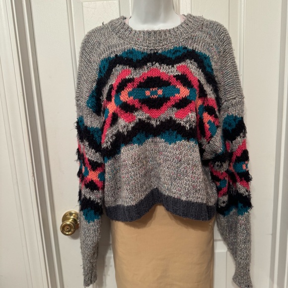 Free People I Heart You Cropped Knit Multi-Color Sweater Size M / Alpaca Blend - Picture 3 of 10